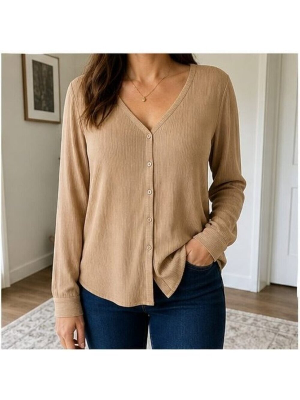 Camel Ruffle Blouse - Picture 2 of 6